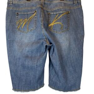 Michael Kors Womens Plus 18W Denim Bermuda Shorts Raw Hem Embroidered MK Pockets